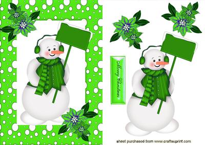 Snowman in Green Snow Frame