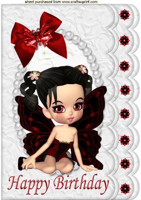 Cute Faerie with Big Red Bow in Pearl Frame A4