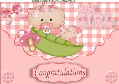 Baby Girl in a Peapod, on a Scalloped Envelope A4