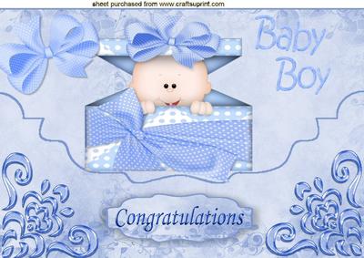 Smiling Baby Boy on Blue Scalloped Envelope A4