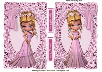 Cute Little Ladies in Pink Gowns on Vintage Lace