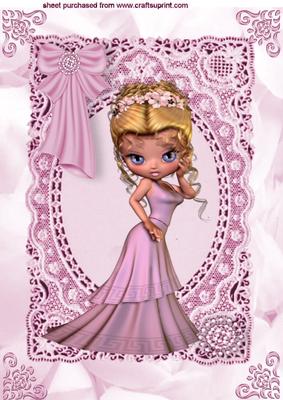 Cute Little Lady in Pink Gown on Vintage Lace A4