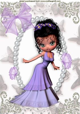 Little Lady in Purple Gown in Butterfly Frame A4