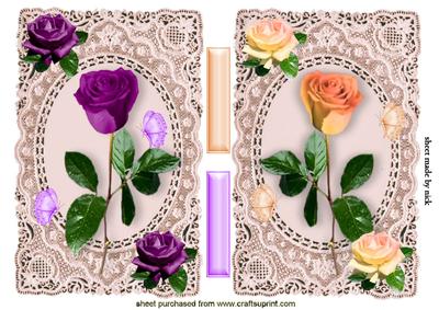 Purple and Peach Rose Toppers on Vintage Lace