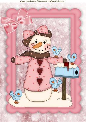 Cute Snow Girl in Pink with Little Birds A4