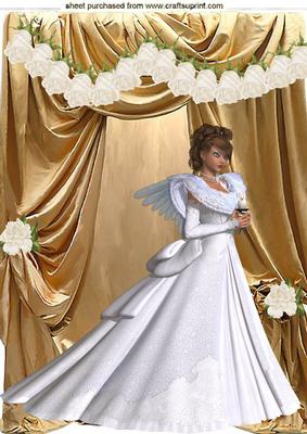 Angel with Cream Roses in Gold Drapes A4