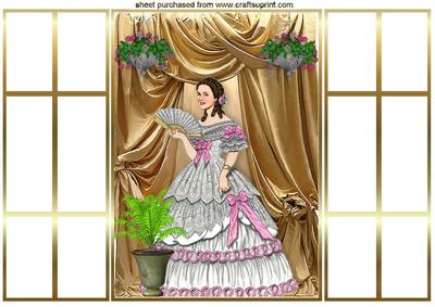 Beautiful Lady in Gown with Flowers, French Gatefold