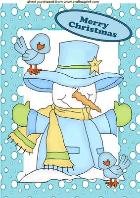 Mr Snowman with Blue Birds, A4