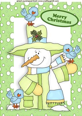 Mr Snowman with Bird on His Hat A4