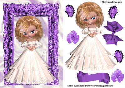 Pretty Lady in White Dress Purple Ornate Frame