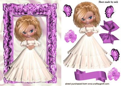 Pretty Lady in White Dress, in a Pink Ornate Frame