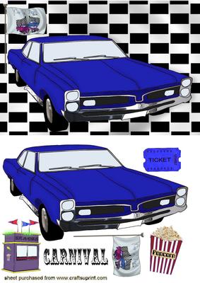 Drive in Movie with Popcorn Blue Car