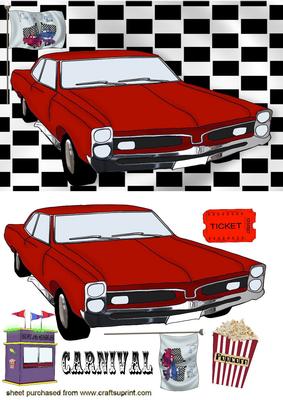 Drive in Movie with Popcorn Red Car