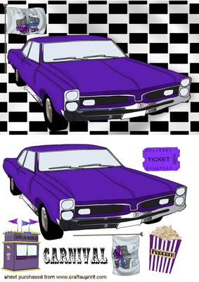 Drive in Movie with Popcorn Purple Car