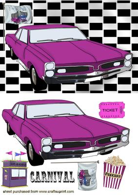 Drive in Movie, with Popcorn Cerise Car