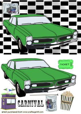 Drive in Movie with Popcorn, Green Car