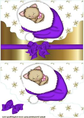 Little Kitty in Purple Santa Hat on a Scalloped Envelope