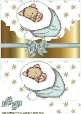 Little Kitty in Silver Santa Hat, on a Scalloped Envelope