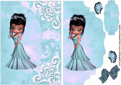Little Lady in Blue Dress, on Scalloped Envelope