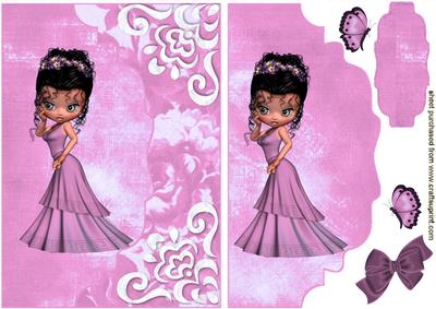 Pretty Lady in Pink Dress, on Scalloped Envelope