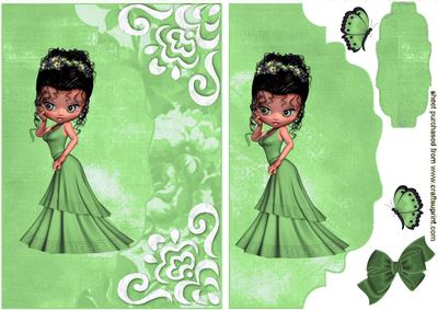 Little Lady in Green Dress on a Scalloped Envelope