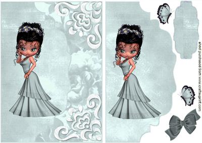 Little Lady in Silver Dress on a Scalloped Envelope