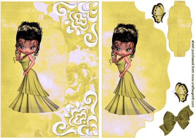 Little Lady in Gold Dress, on a Scalloped Envelope