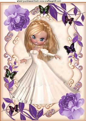 Pretty Lady in Lilac Rose Floral Frame A4