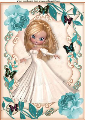 Pretty Lady in Turq Rose Floral Frame A4