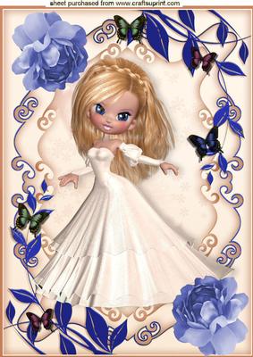 Pretty Lady in Blue Rose Floral Frame A4
