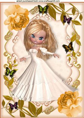 Pretty Lady in Gold Rose, Floral Frame A4