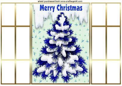 Blue Christmas Tree with Snow, French Gatefold