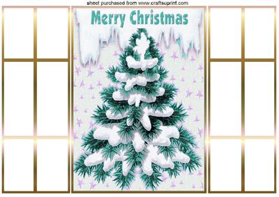 Turq Christmas Tree with Snow, French Gatefold