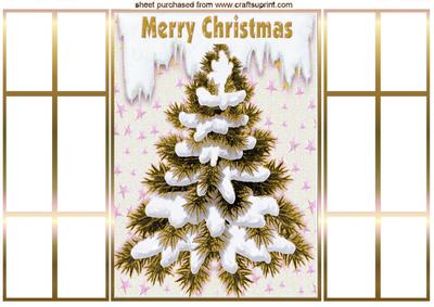 Gold Christmas Tree with Snow , in French Gatefold