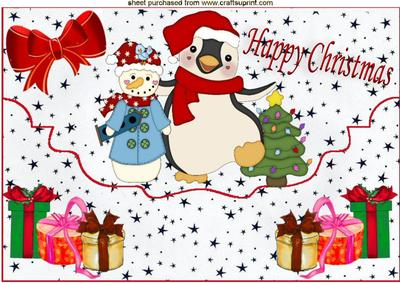 Penguin & Snowman on a Scalloped Envelope A4