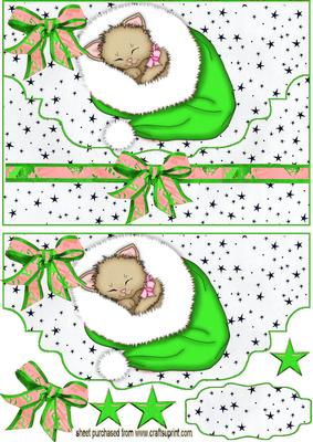 Green Santa Hat, with Kitty on a Scalloped Envelope