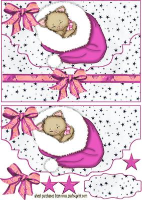 Pink Santa Hat with Kitty, on a Scalloped Envelope