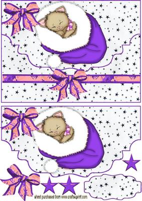 Purple Santa Hat with Kitty,on a Scalloped Envelope