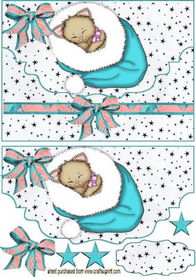 Turq Santa Hat with Kitty, O a Scalloped Envelope