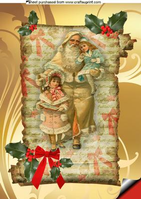 Vintage Santa with Children on a Scroll A4