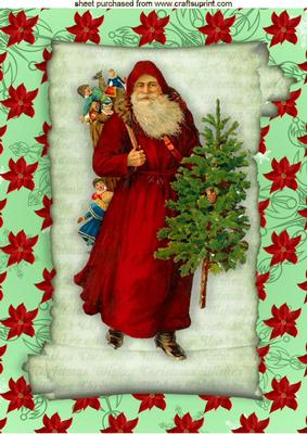 Vintage Santa with Christmas Tree on a Scroll A4