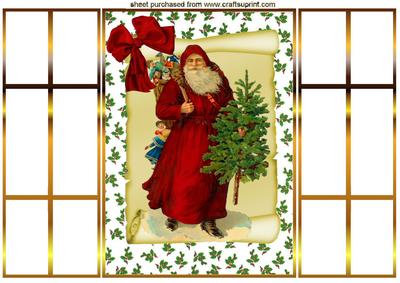 Santa with Vintage Bells and Bow, French Gatefold