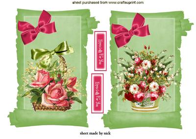 Flowers in a Basket, on a Scroll Toppers