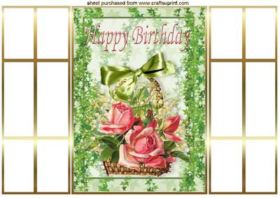 Basket of Pink Roses with Ivy, French Gatefold