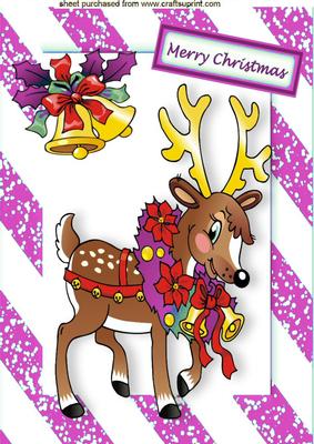 Santa's Reindeer with Bells in Pink Frame A4