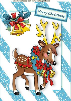 Santa's Reindeer with Bells in Turq Frame A4