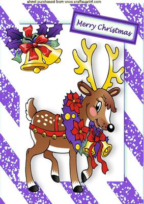Santa's Reindeer with Bells in Purple Frame A4