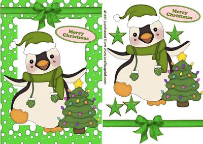 Jolly Little Christmas Penguin with Green Bow