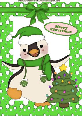 Jolly Little Christmas Penguin with Green Bow A4