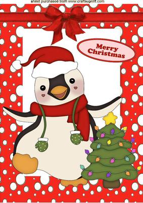 Jolly Little Christmas Penguin with Red Bow A4